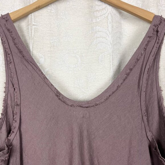 Dress Me Linen lavender raw hem sleeveless A-line maxi dress lagenlook boho L - Picture 5 of 8